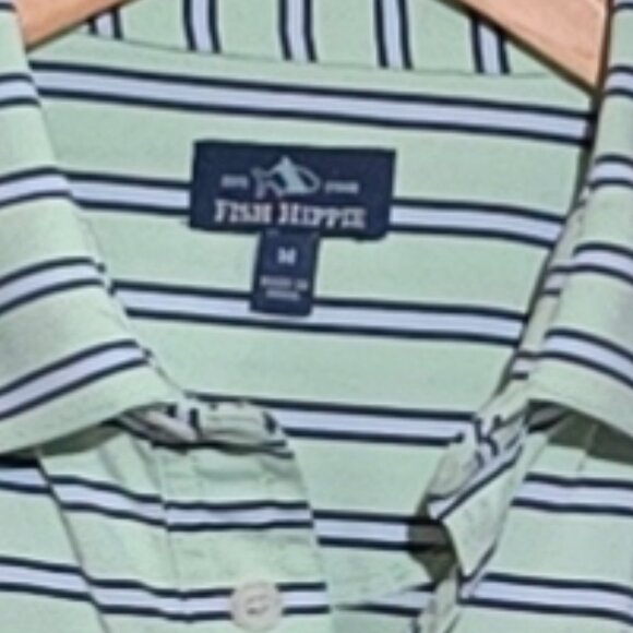 Fish Hippie Performance Polo - Green Blue Striped - Sz M* - Picture 4 of 5